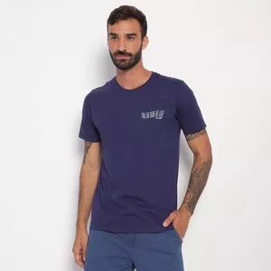 Camiseta Wrangler®<BR>- Azul Marinho & Branca
