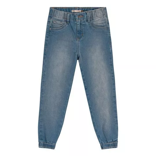 Calça Jeans Jogger Com Bolsos- Azul Escuro