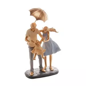 Figura Decorativa Família<BR>- Dourada & Azul Claro<BR>- 33x16x10cm<BR>- Wolff