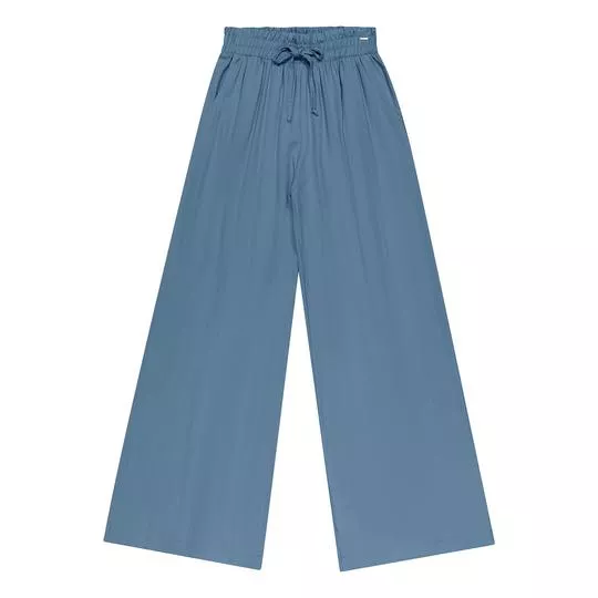 Calça Pantalona Com Recortes- Azul