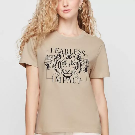 Camiseta Tigres- Bege & Preta - PRIVALIA - O outlet online de moda