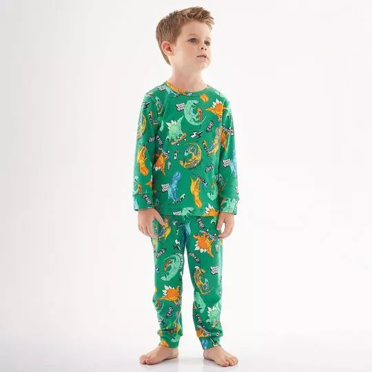 Pijama Dinossauros- Verde Escuro & Laranja- Up Baby & Up Kids