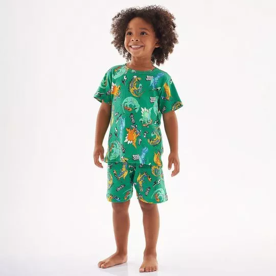 Pijama Dinossauros- Verde Escuro & Laranja- Up Baby & Up Kids