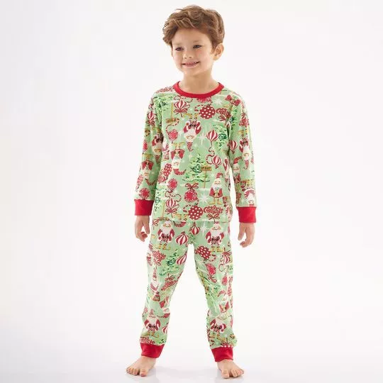Pijama Duendes- Verde Claro & Vermelho- Up Baby & Up Kids