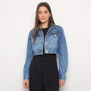 Jaqueta Jeans Cropped<BR>- Azul