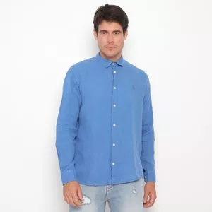 Camisa Em Linho<BR>- Azul