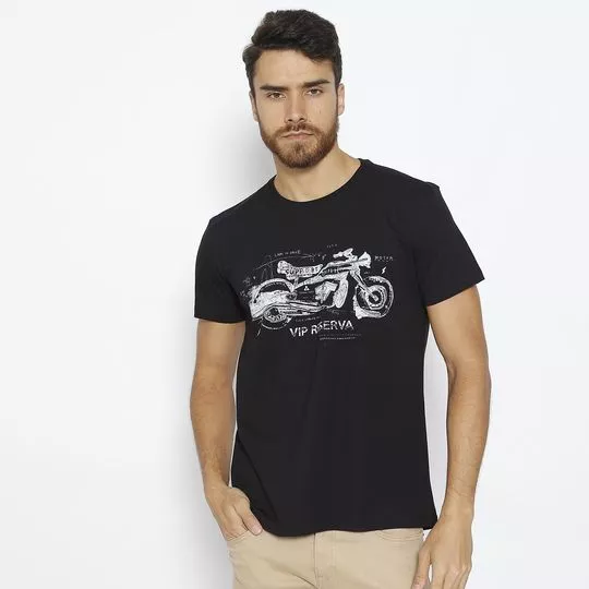 Camiseta Motocicleta- Preta & Branca
