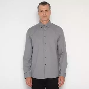 Camisa Slim Fit Com Bordado<BR>- Cinza Escuro<BR>- VR