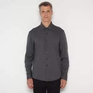 Camisa Slim Fit Com Bordado<BR>- Cinza Escuro<BR>- VR