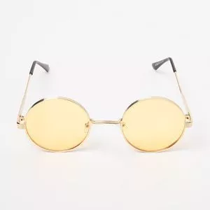 Óculos De Sol Redondo<BR>- Amarelo & Dourado
