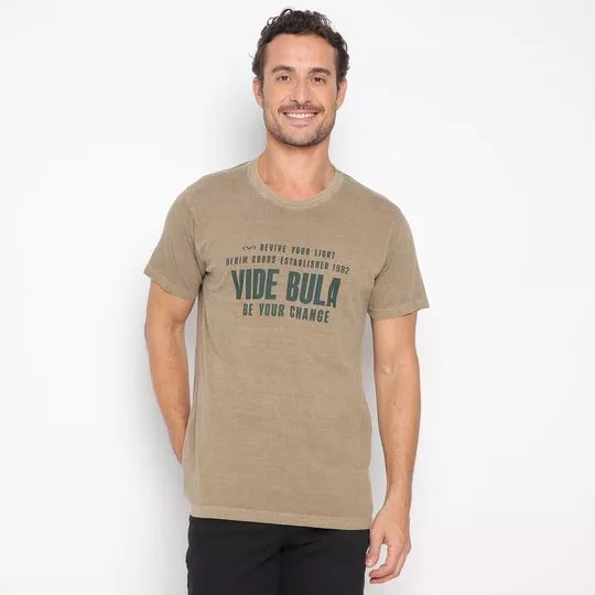 Camiseta Vide Bula®- Bege Escuro & Verde Escuro