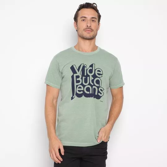 Camiseta Com Inscrições- Verde Claro & Azul Marinho