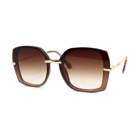 Óculos De Sol Quadrado- Marrom & Dourado- Morena Rosa