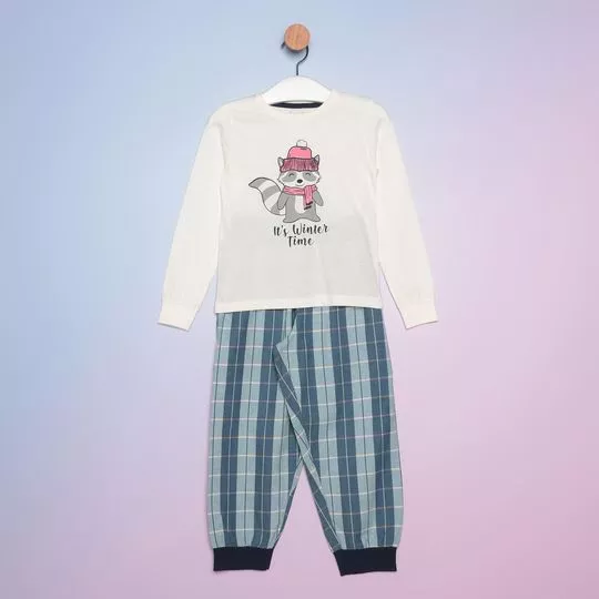 Pijama Guaxinim- Off White & Azul Claro- Bela Notte Pijamas