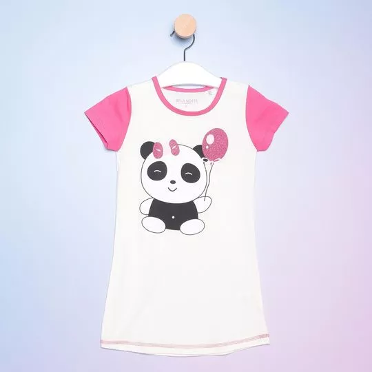 Camisola Panda- Off White & Pink- Bela Notte Pijamas