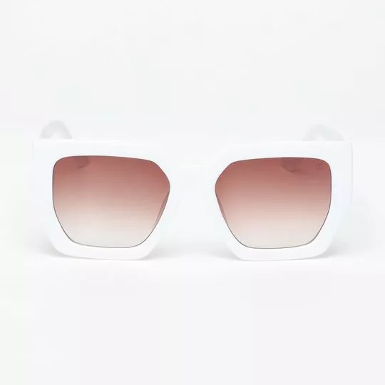 Óculos De Sol Quadrado- Branco & Marrom Escuro