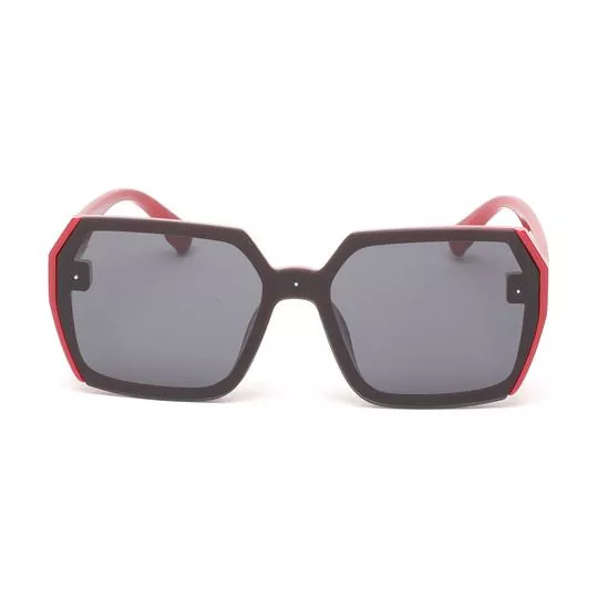 Óculos De Sol Quadrado- Vermelho Escuro & Preto