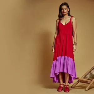 Vestido Midi Com Amarração<BR>- Vermelho Escuro & Roxo