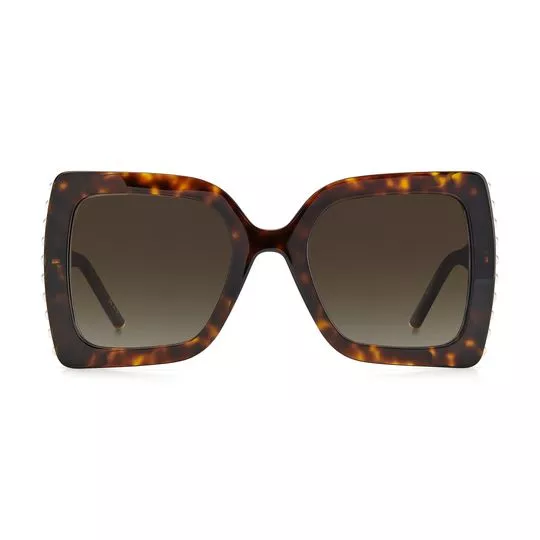 Óculos De Sol Quadrado- Marrom Escuro & Laranja- Carolina Herrera