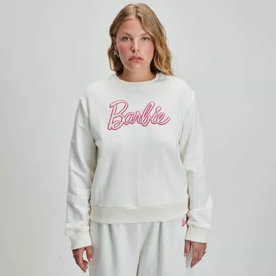 Blusão Barbie® Em Moletom- Branco & Pink- My Favorite Things