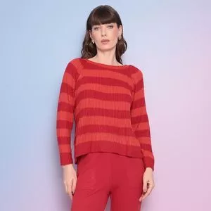 Suéter Em Tricô<BR>- Vermelho & Coral