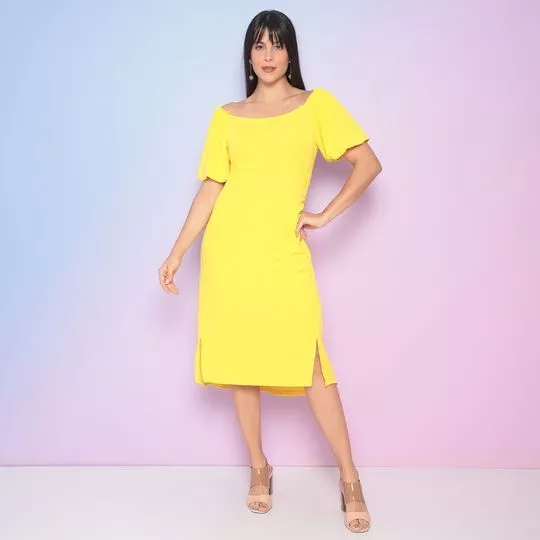 Vestido Midi Canelado- Amarelo- Mirasul