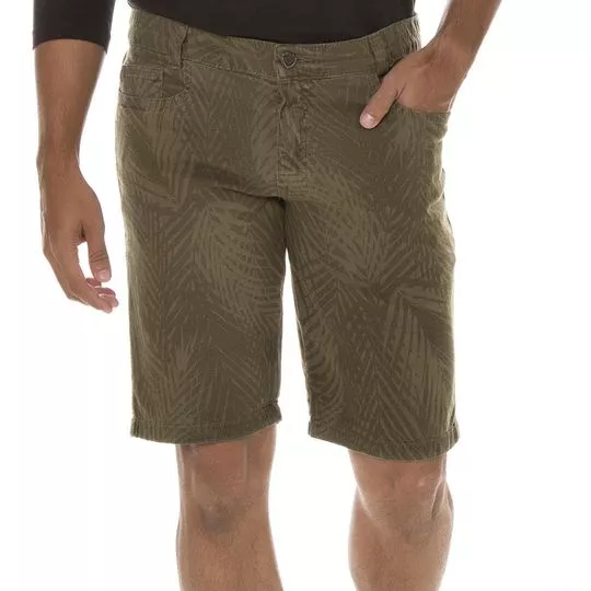 Bermuda Folhagens Em Sarja- Verde Militar- Zait Jeans
