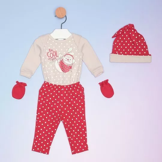 Pijama Be Cool- Bege & Vermelho- Bicho Molhado