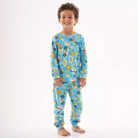Pijama Universo- Azul & Amarelo Escuro- Up Baby