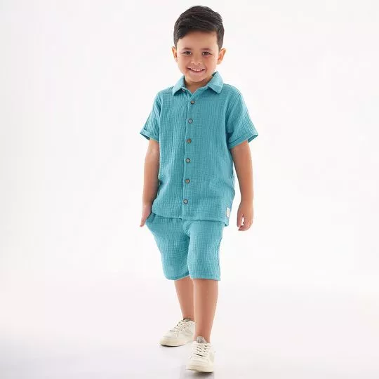 Conjunto De Camisa & Bermuda Texturizada- Azul- Up Baby