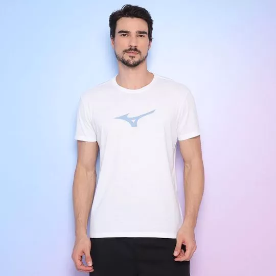 Camiseta Com Logo- Branca & Azul Claro