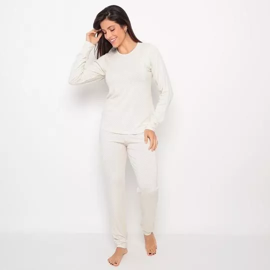 Pijama Poá- Off White & Preto