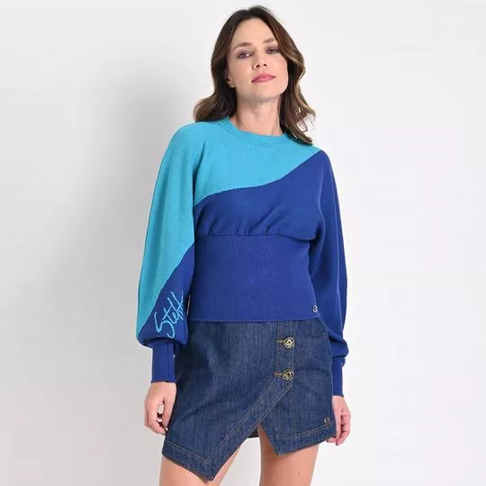 Suéter Em Tricô- Azul Claro & Azul