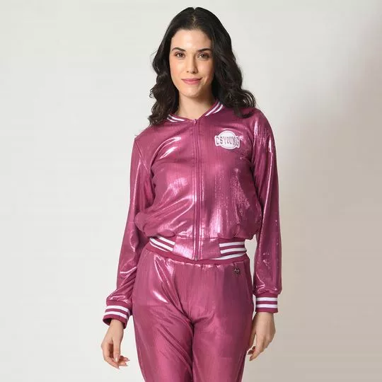 Jaqueta Cropped Metalizada- Pink & Branca