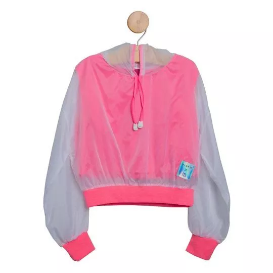 Blusão Com Transparência- Branco & Rosa Neon- Pinkx