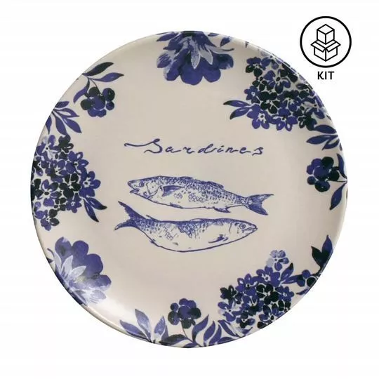 Jogo De Pratos Para Sobremesa Coup Stoneware Sardines- Off White & Azul Marinho- 6Pçs- Porto Brasil