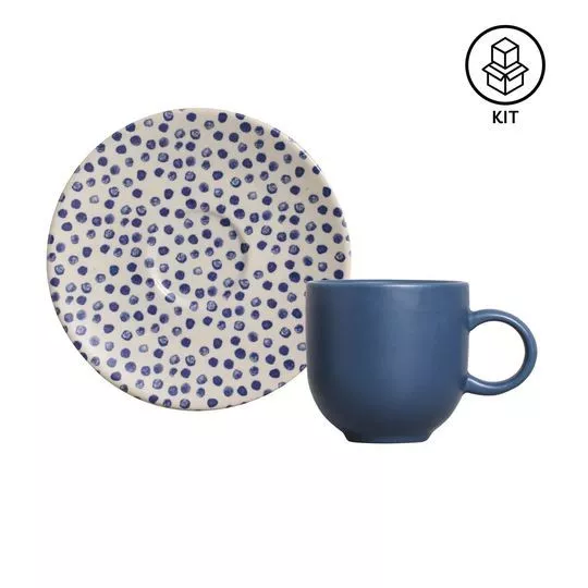 Jogo De Xícaras Para Café Coup Stoneware Sardines- Azul & Branco- 6Pçs- 97ml- Porto Brasil