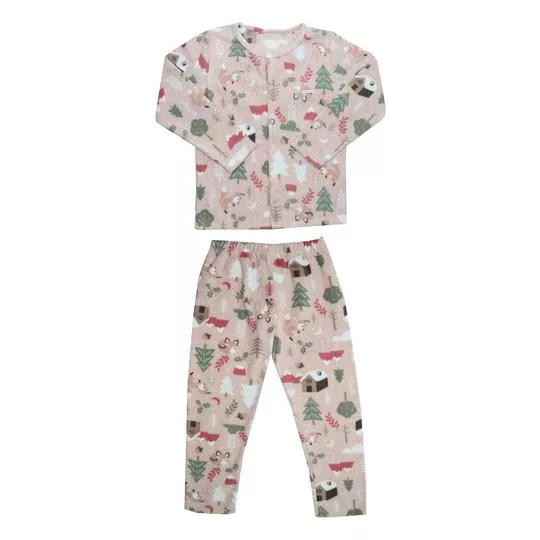Pijama Em Plush- Rosa Claro & Verde