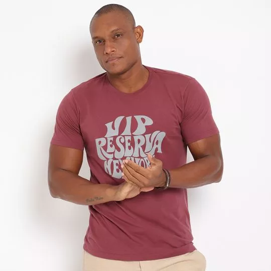 Camiseta Com Inscrições- Vinho & Cinza Claro