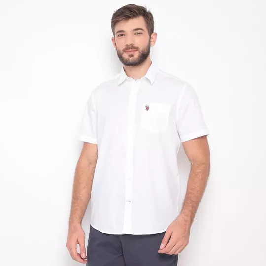 Camisa Regular Fit Com Bolso- Branca