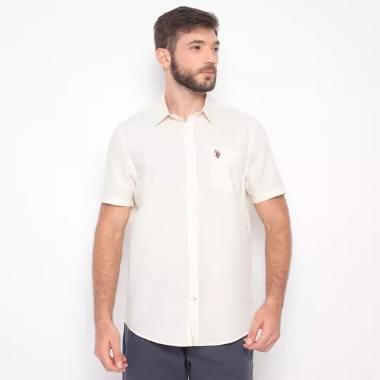 Camisa Regular Fit Com Linho- Off White
