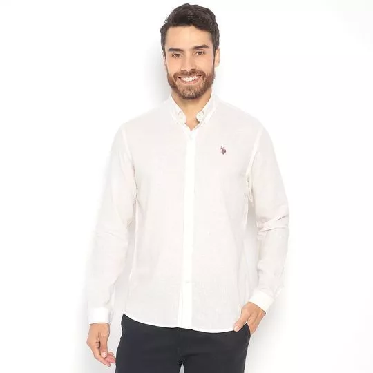Camisa Regular Em Linho- Off White
