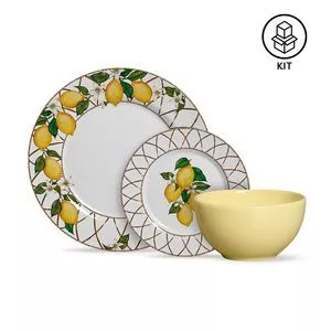 Aparelho De Jantar Siciliano<BR>- Branco & Amarelo<BR>- 12Pçs<BR>- Alleanza Ceramica