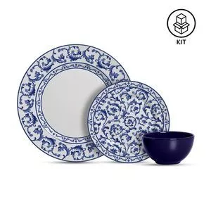 Aparelho De Jantar Ramalhete<BR>- Branco & Azul<BR>- 12Pçs<BR>- Alleanza Ceramica