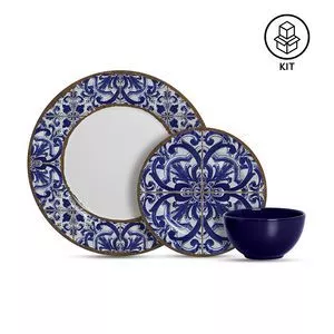 Aparelho De Jantar Coimbra<BR>- Azul & Branco<BR>- 12Pçs<BR>- Alleanza Ceramica
