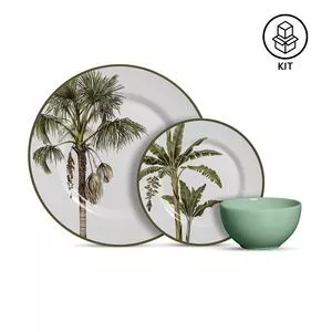 Aparelho De Jantar Malibu<BR>- Branco & Verde<BR>- 12Pçs<BR>- Alleanza Ceramica