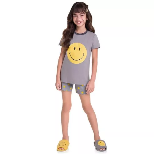 Pijama Infantil Smile- Cinza & Amarelo- Veggi