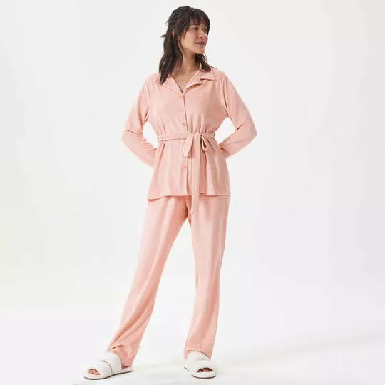 Pijama Básico- Rosa Claro- Cor Com Amor