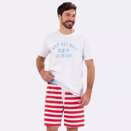 Pijama Listrado- Branco & Vermelho- Veggi