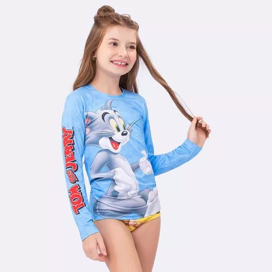 Conjunto De Camiseta & Calcinha Boneca Tom And Jerry®- Azul & Amarelo- Veggi